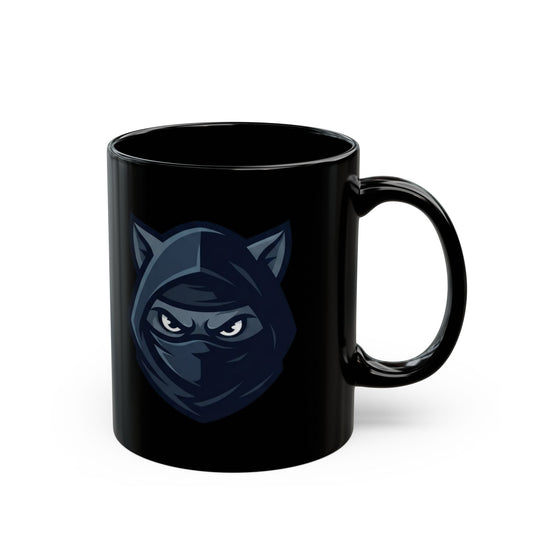"Ninja Cat Credible" Black Ceramic Mug — Graphic
