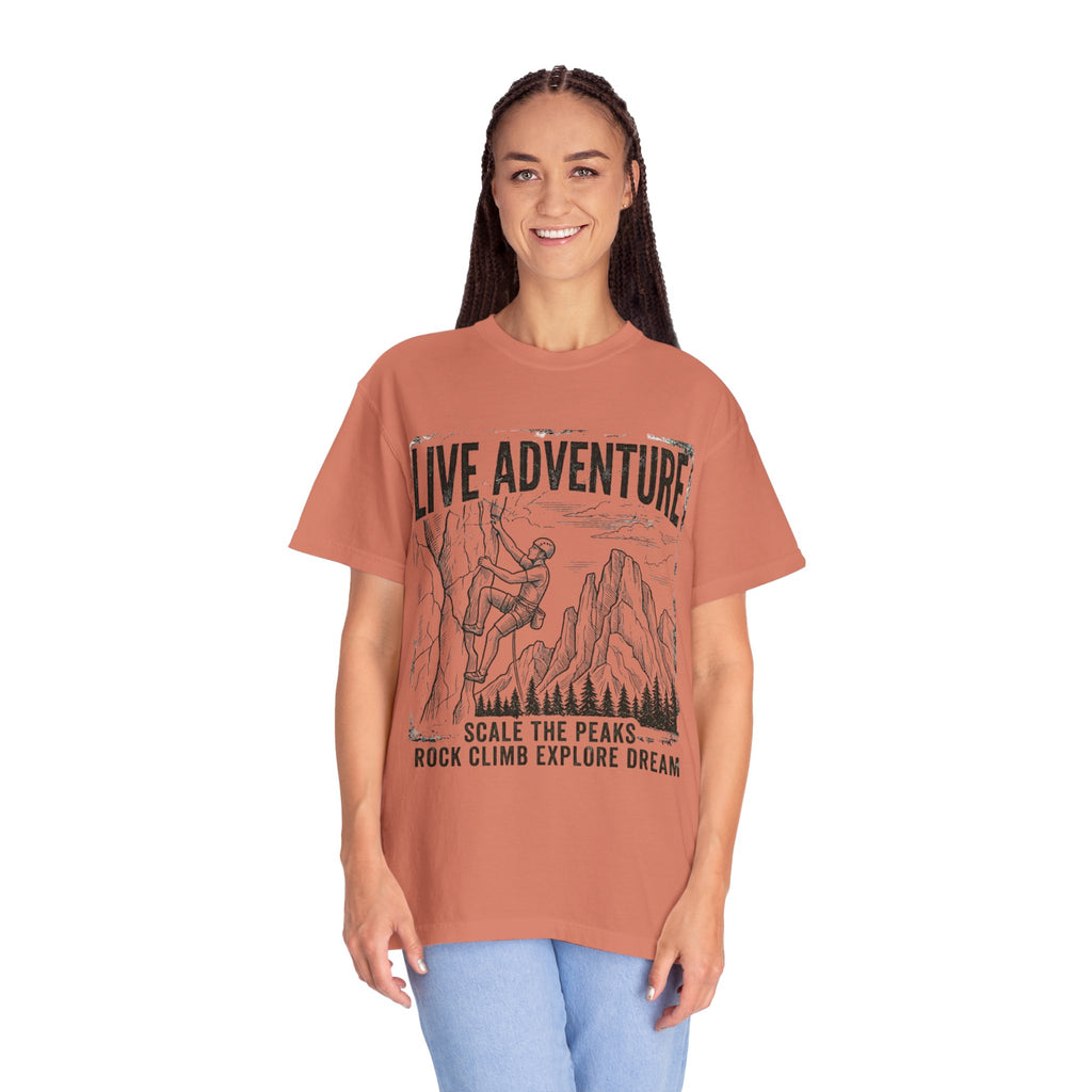"Live Adventure - Climb" Unisex Garment-Dyed Tee