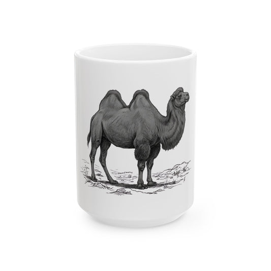 "Pencil Sketch Art Camel" White Ceramic Mug