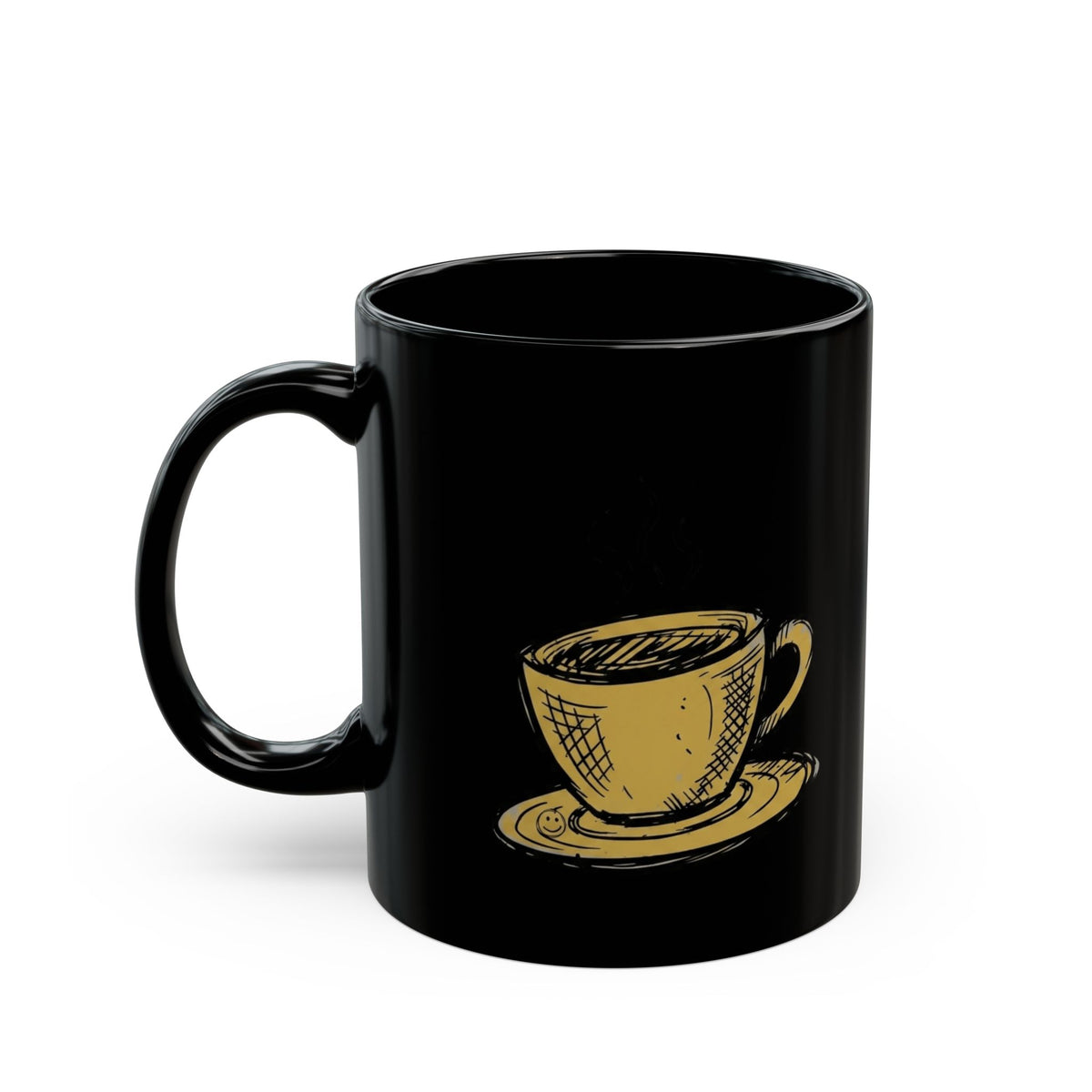 "Happy Coffee" Black Ceramic Mug — Graphic