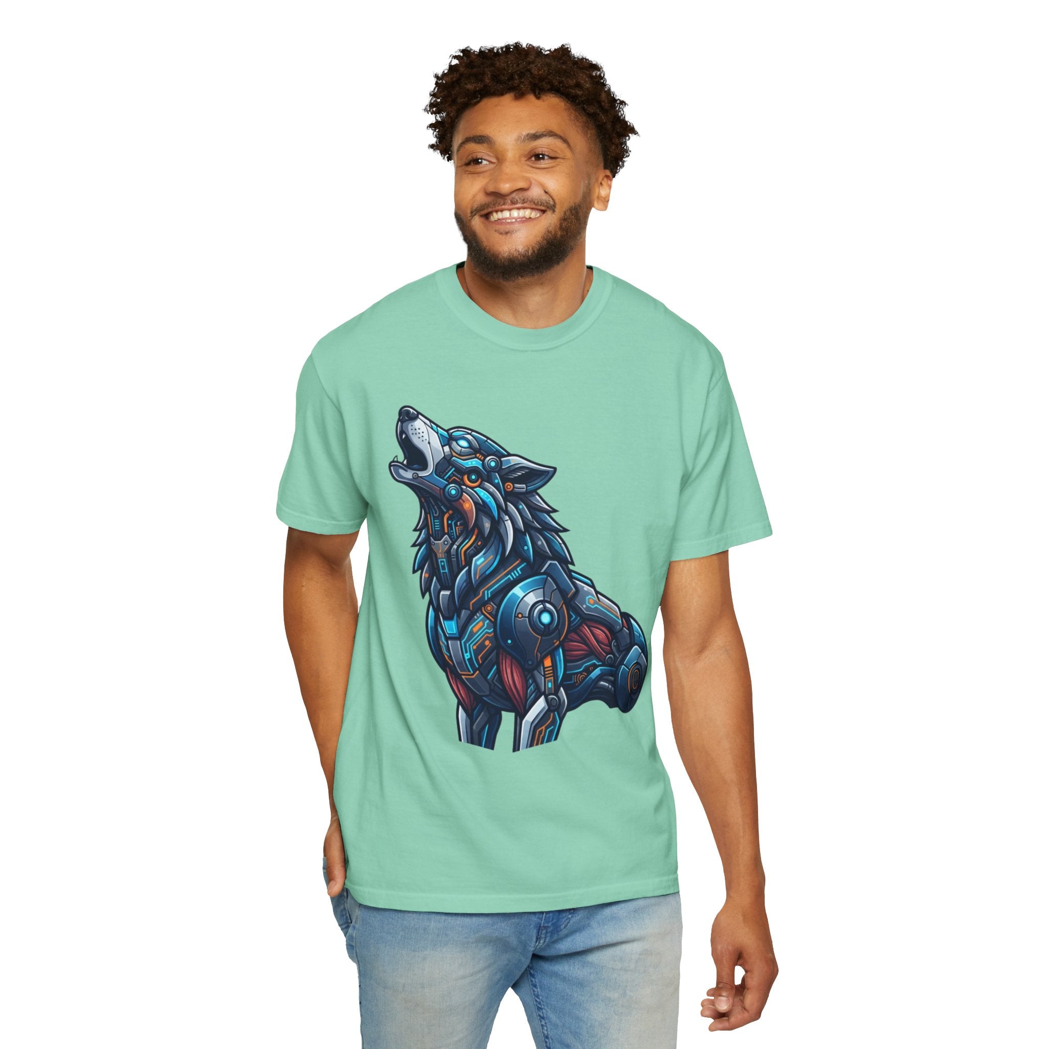 "Cyber Wolf" Unisex Garment-Dyed Tee