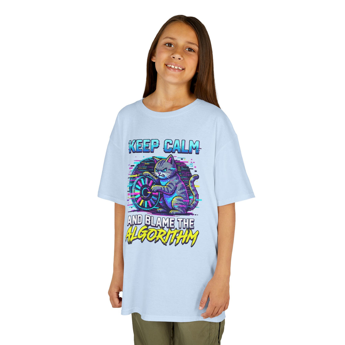 Color: Light Blue | Keep Calm And Blame The Algorithm Kids Tee