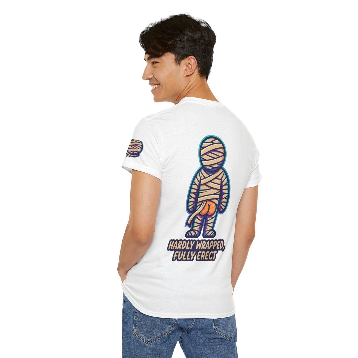 Color: White | Hardly Wrapped, Fully Erect Premium Graphic Tee