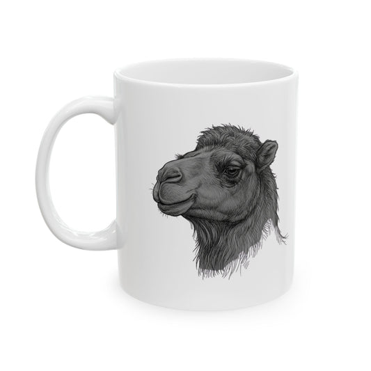 "Pencil Sketch Art Camel" White Ceramic Mug — Graphic