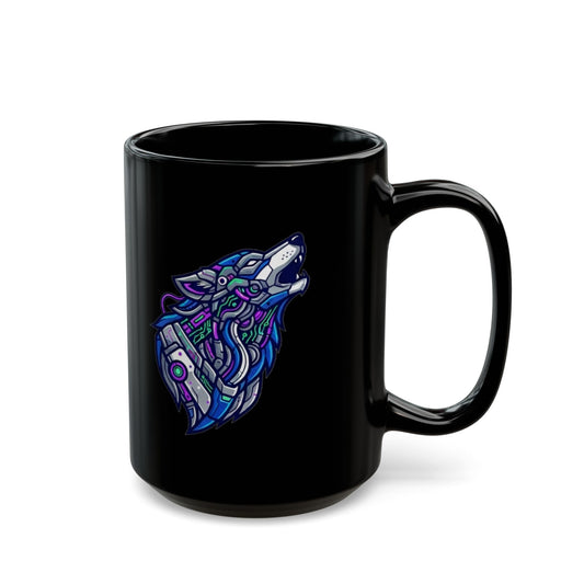 "Cyber Wolf" Black Ceramic Mug