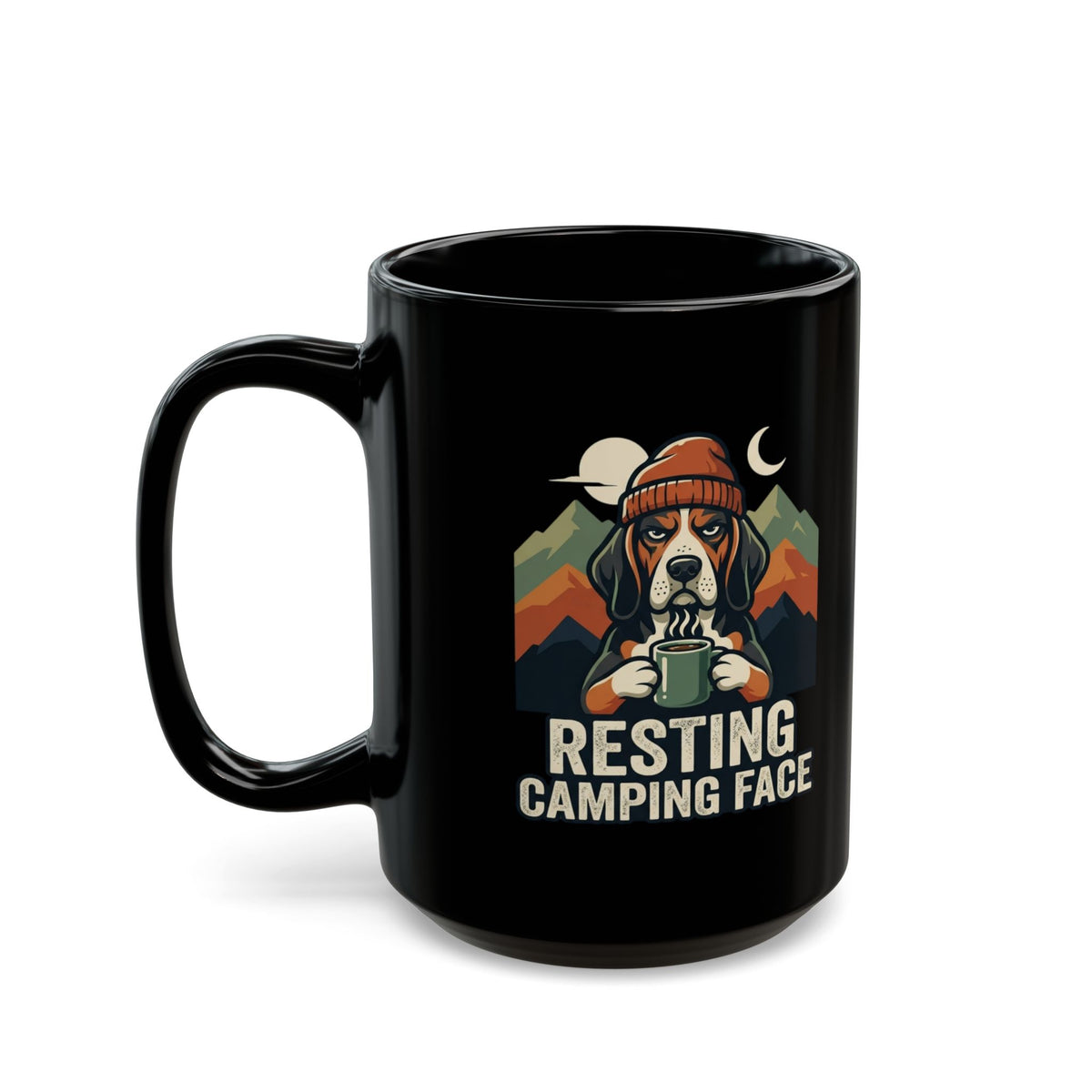 "Resting Camping Face" Black Ceramic Mug