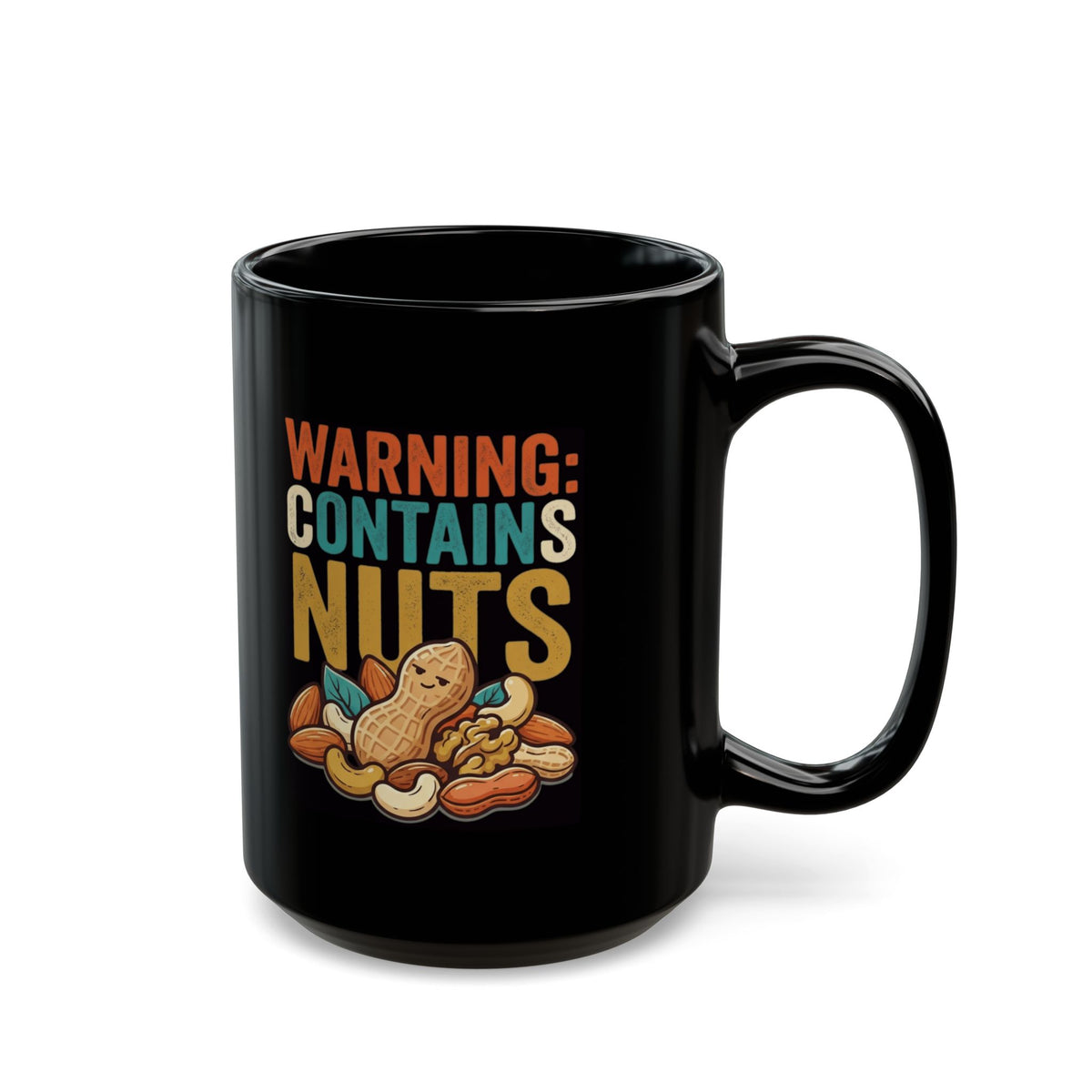 "Warning Contains Nuts" Black Ceramic Mug
