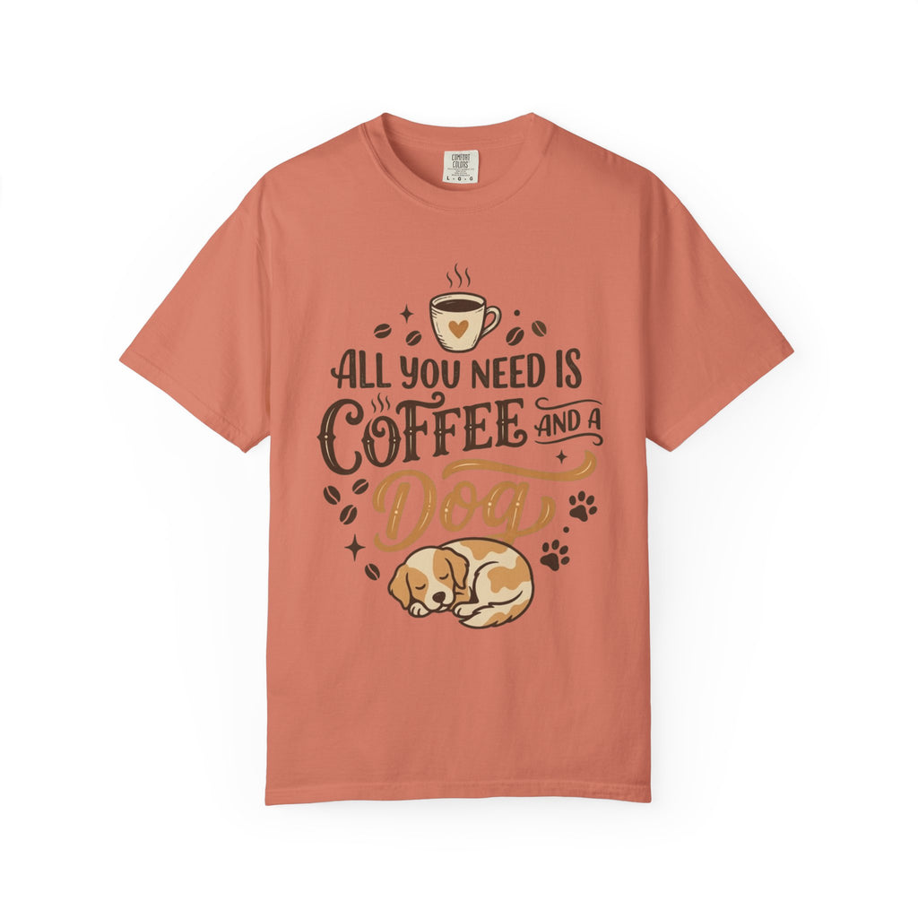 "Coffee and a Dog" Unisex Garment-Dyed Tee