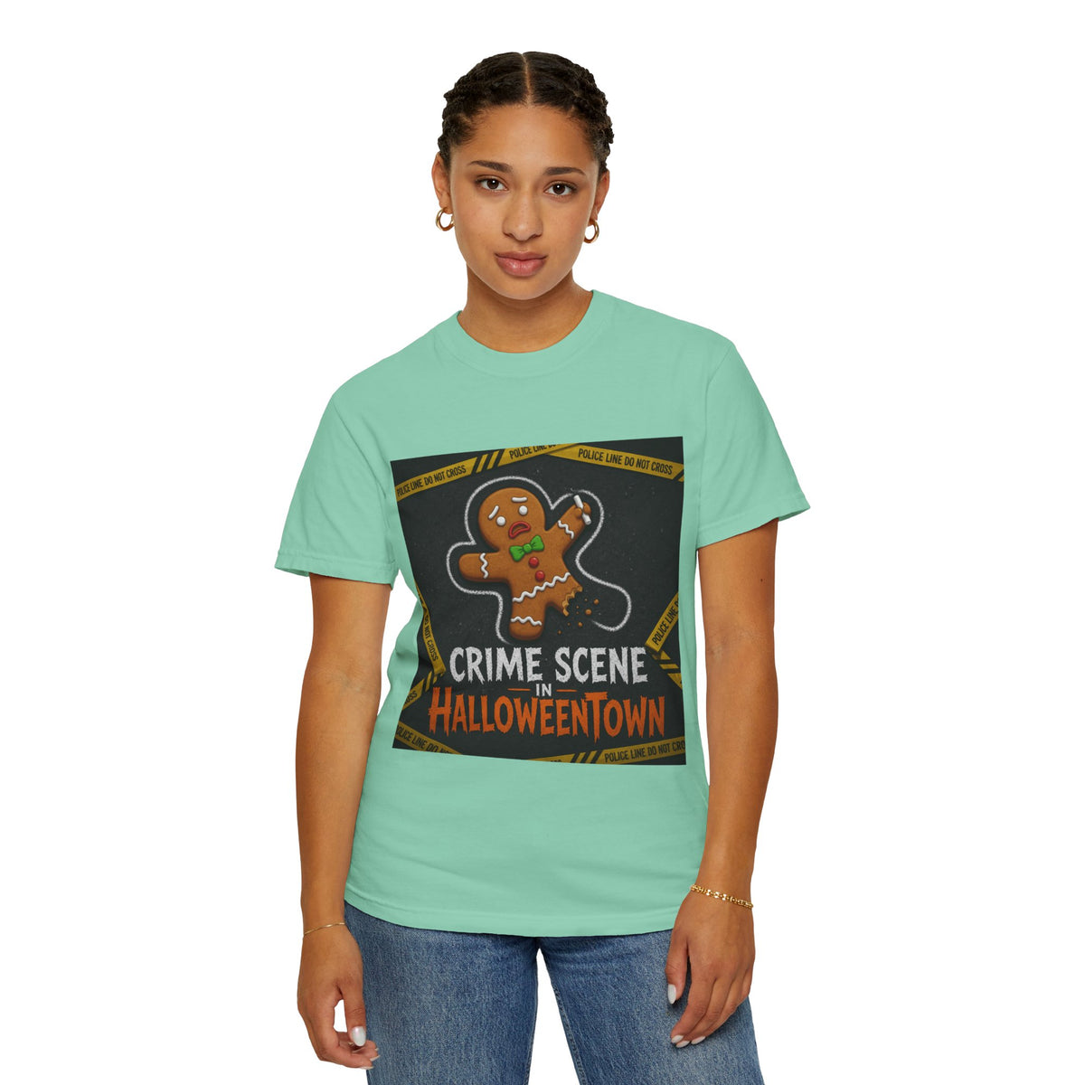 Color: Island Reef | Crime Scene in Halloweentown Unisex Garment-Dyed Tee