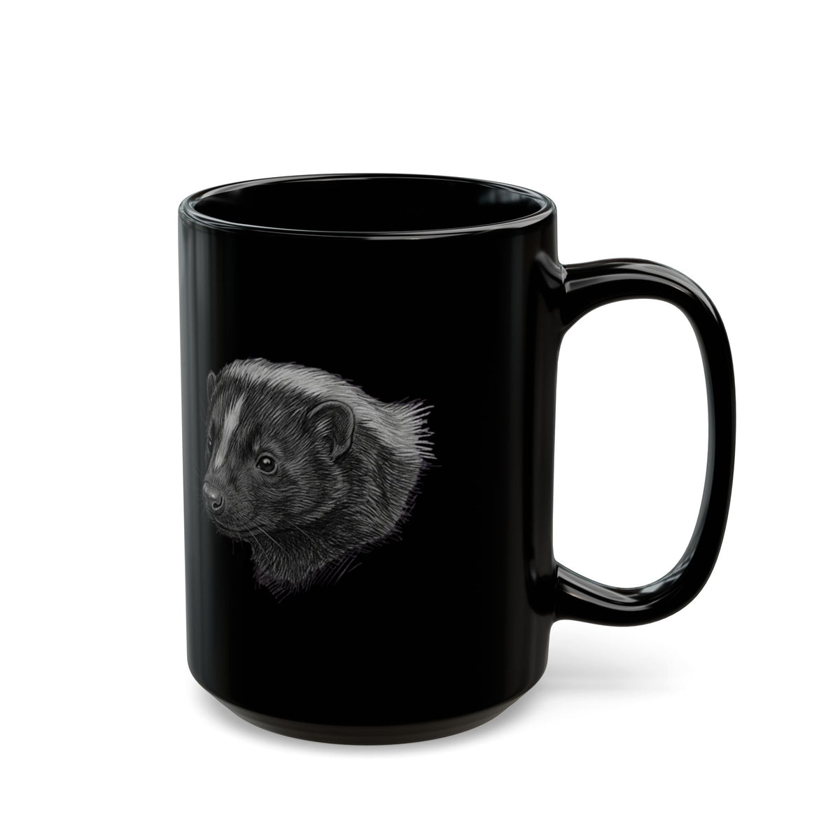 "Pencil Sketch Art Skunk" Black Ceramic Mug — Graphic