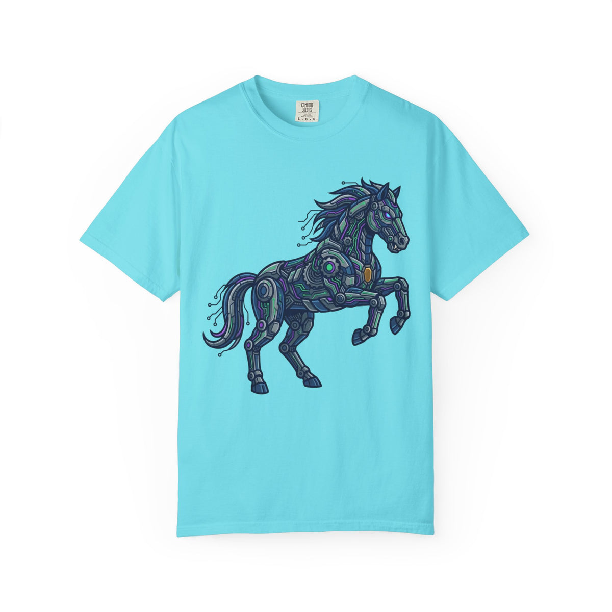 Color: Lagoon Blue | Cyber Mustang Unisex Garment-Dyed Tee