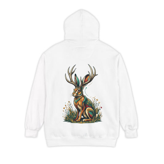 Color: White | Jackalope (American Folklore) Garment-Dyed Hoodie