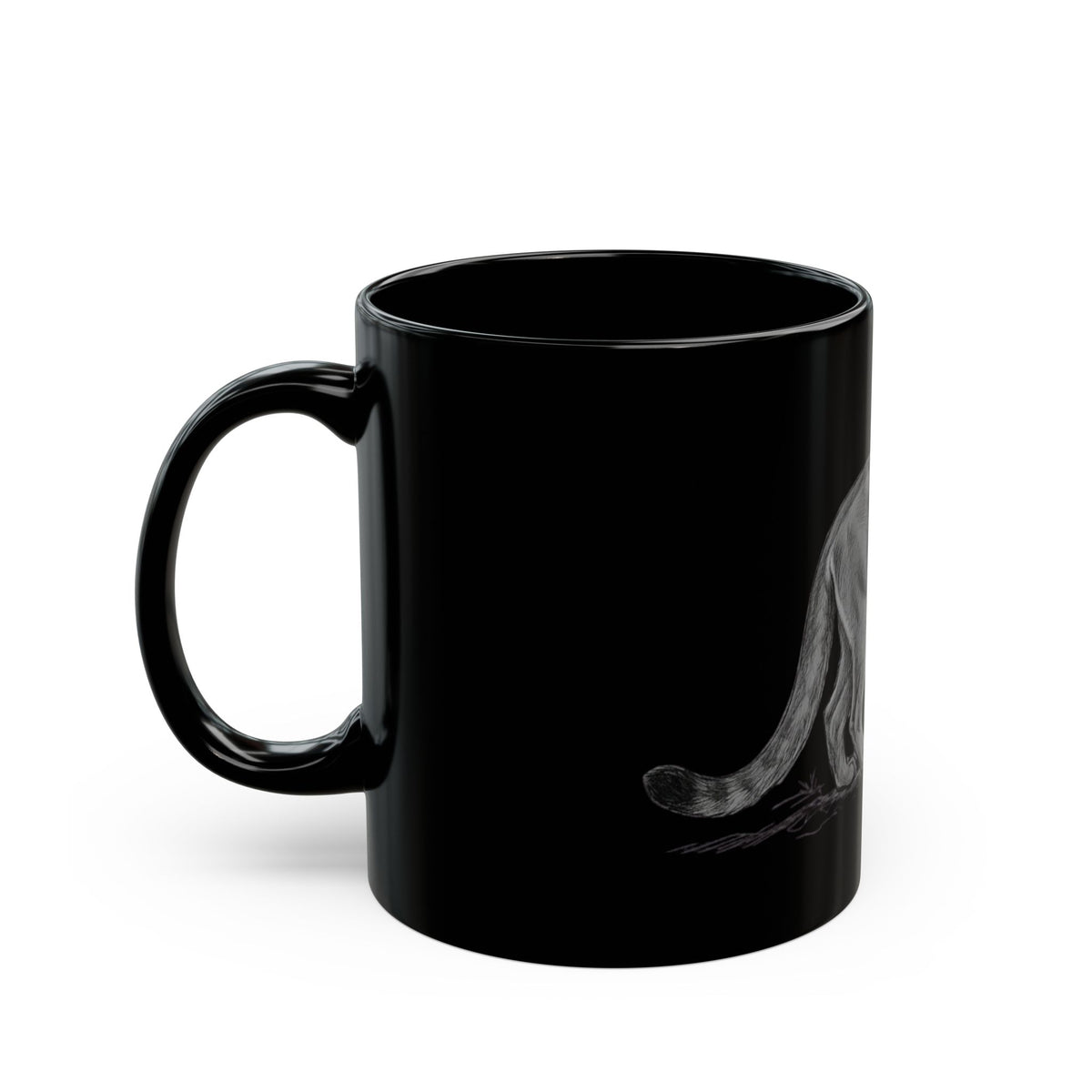 "Pencil Sketch Art Mountain Lion" Black Ceramic Mug