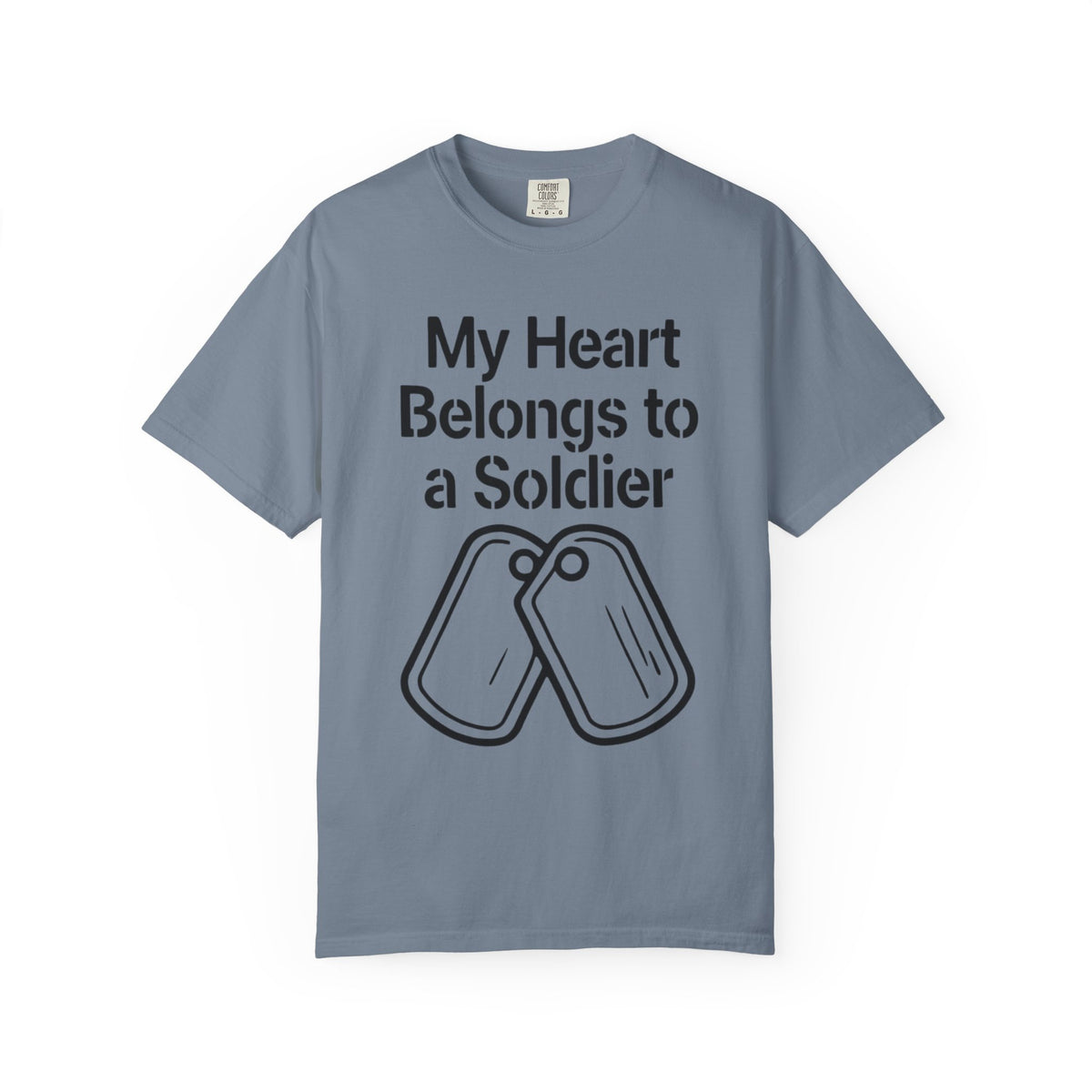 Color: Blue Jean | My Heart Belongs to a Soldier Unisex Garment-Dyed T-shirt
