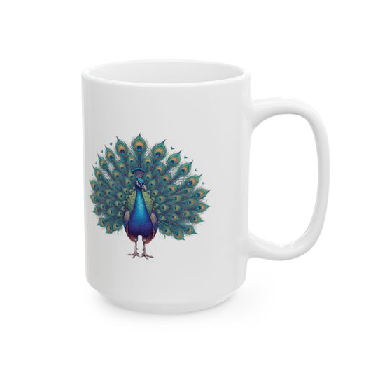 "Hippy Peacock" White Ceramic Mug