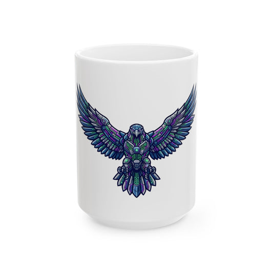 "Cyber Falcon" White Ceramic Mug