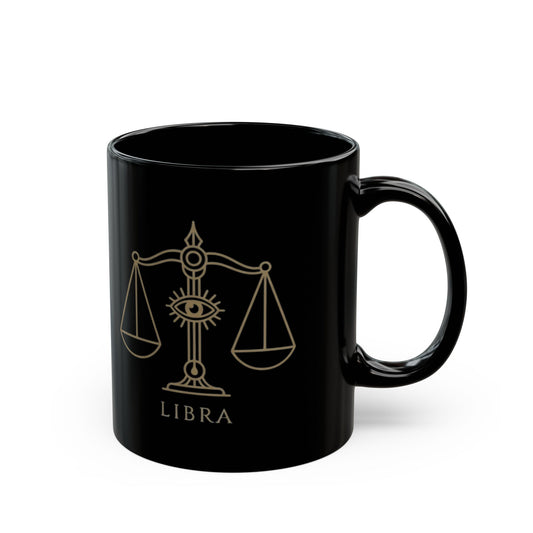 "Libra The Balanced Scales" Black Ceramic Mug — Graphic