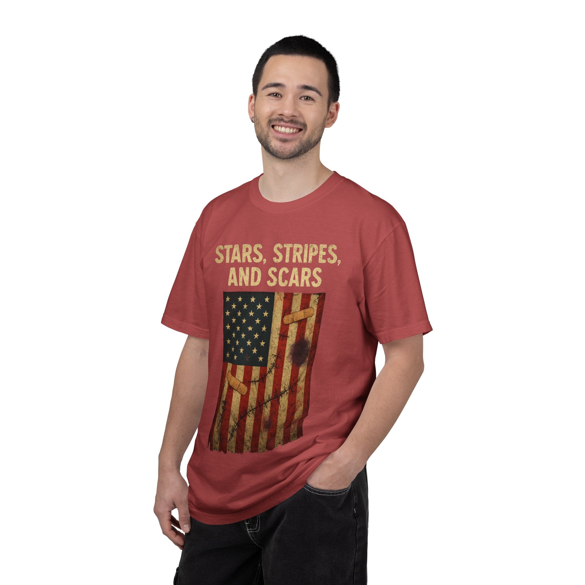 "STARS, STRIPES, AND SCARS" Unisex Garment-Dyed T-shirt