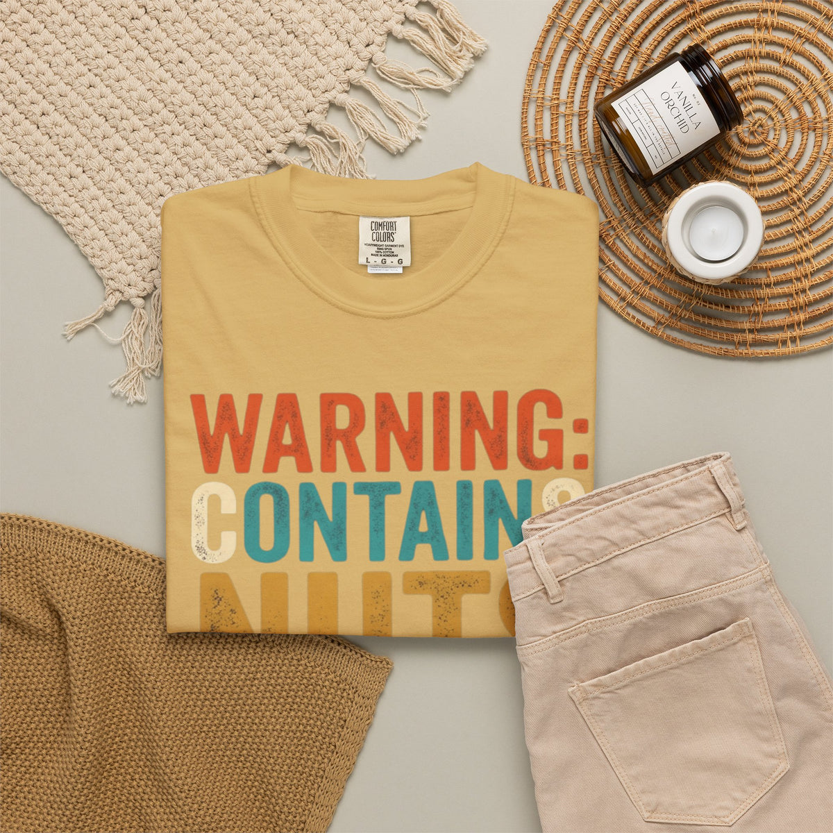 "Warning Contains Nuts" Unisex Garment-Dyed Tee