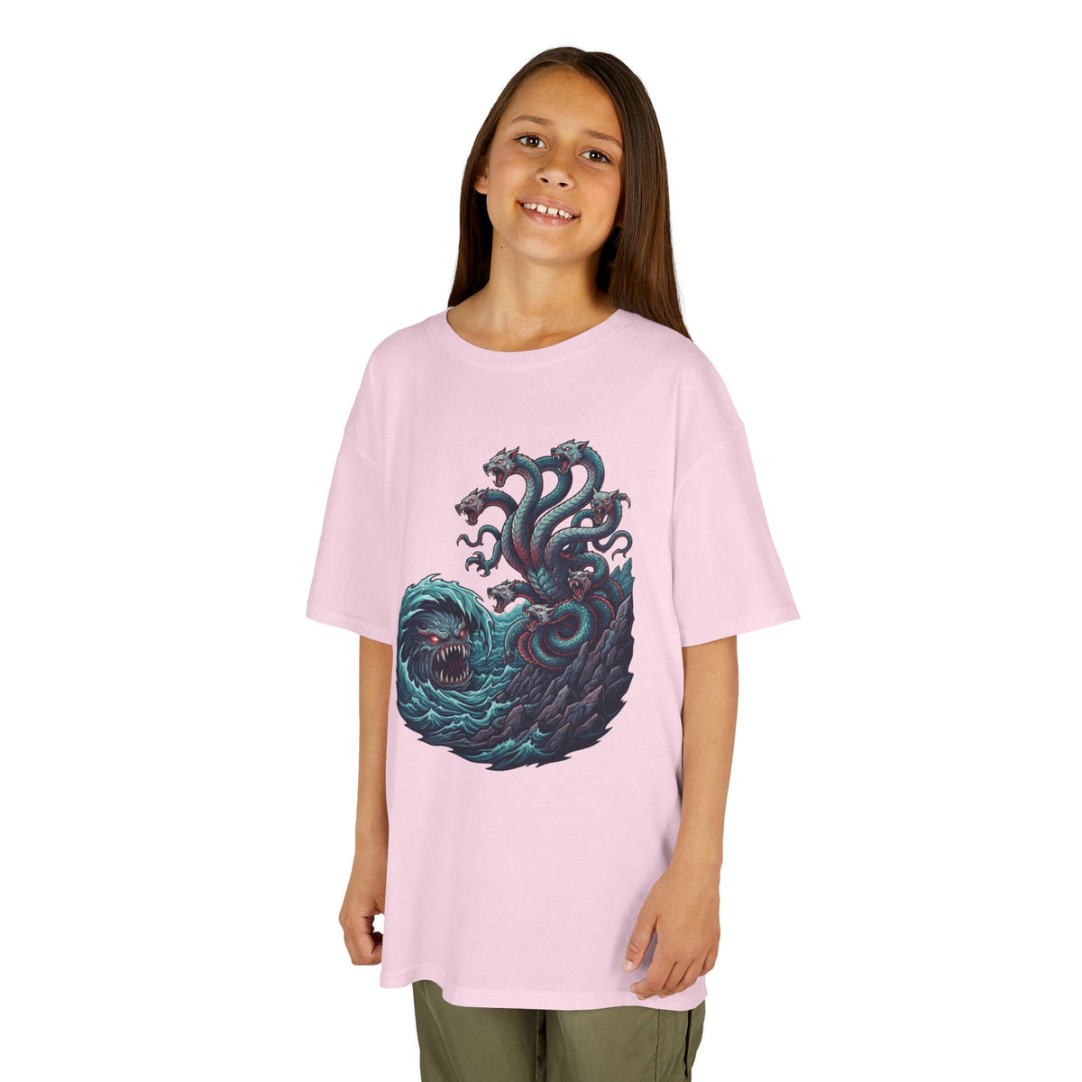 Color: Light Pink | Charybdis and Scylla (Greek Mythology) Kids Tee