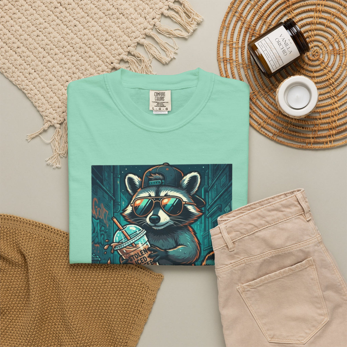 "Raccoon Energy" Unisex Garment-Dyed Tee