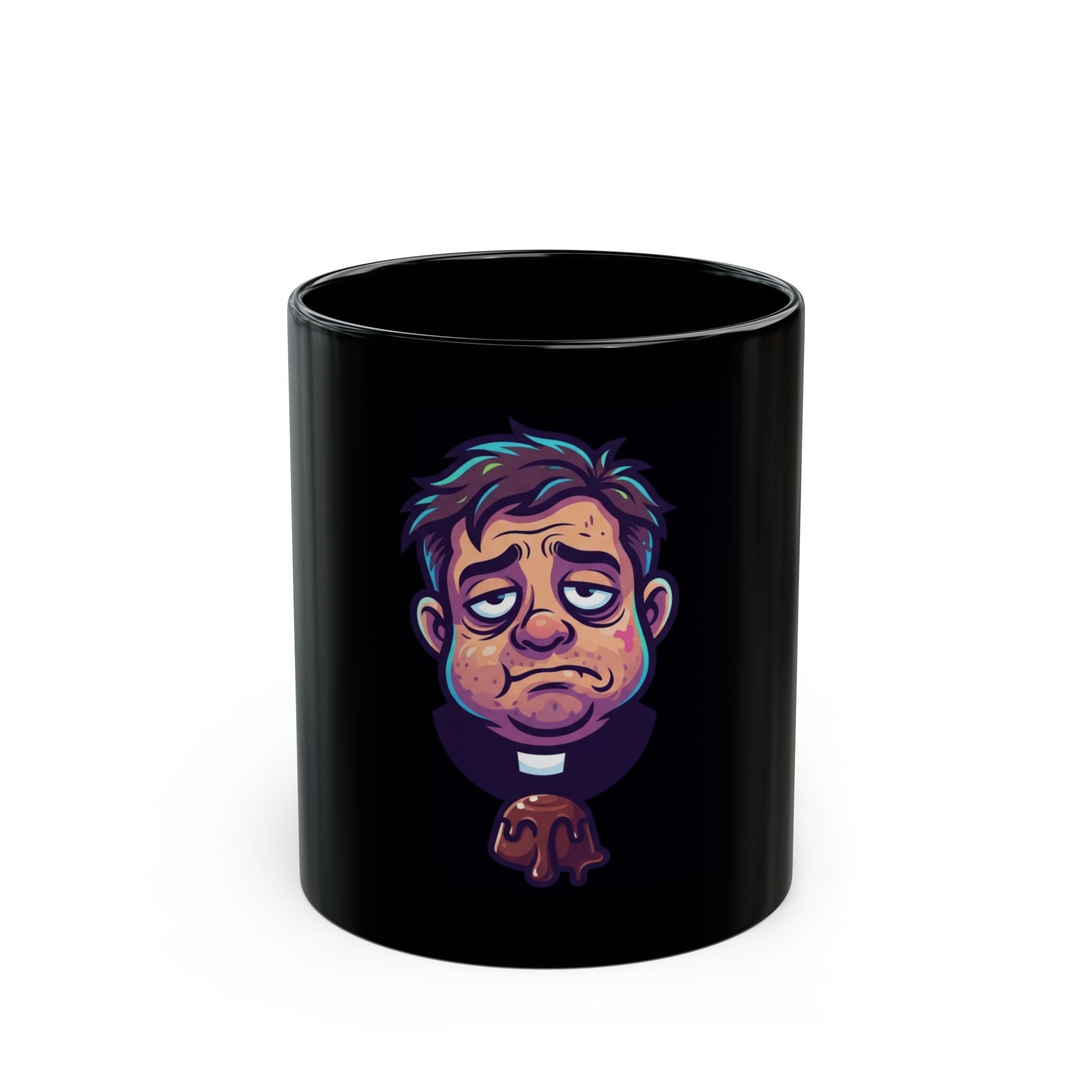 "Forgive Me Father Too Much Candy" Black Ceramic Mug — Graphic