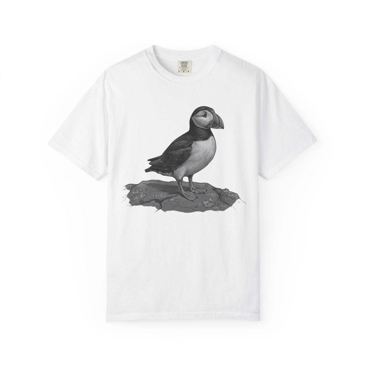 "Pencil Sketch Art Puffin" Unisex Garment-Dyed Tee