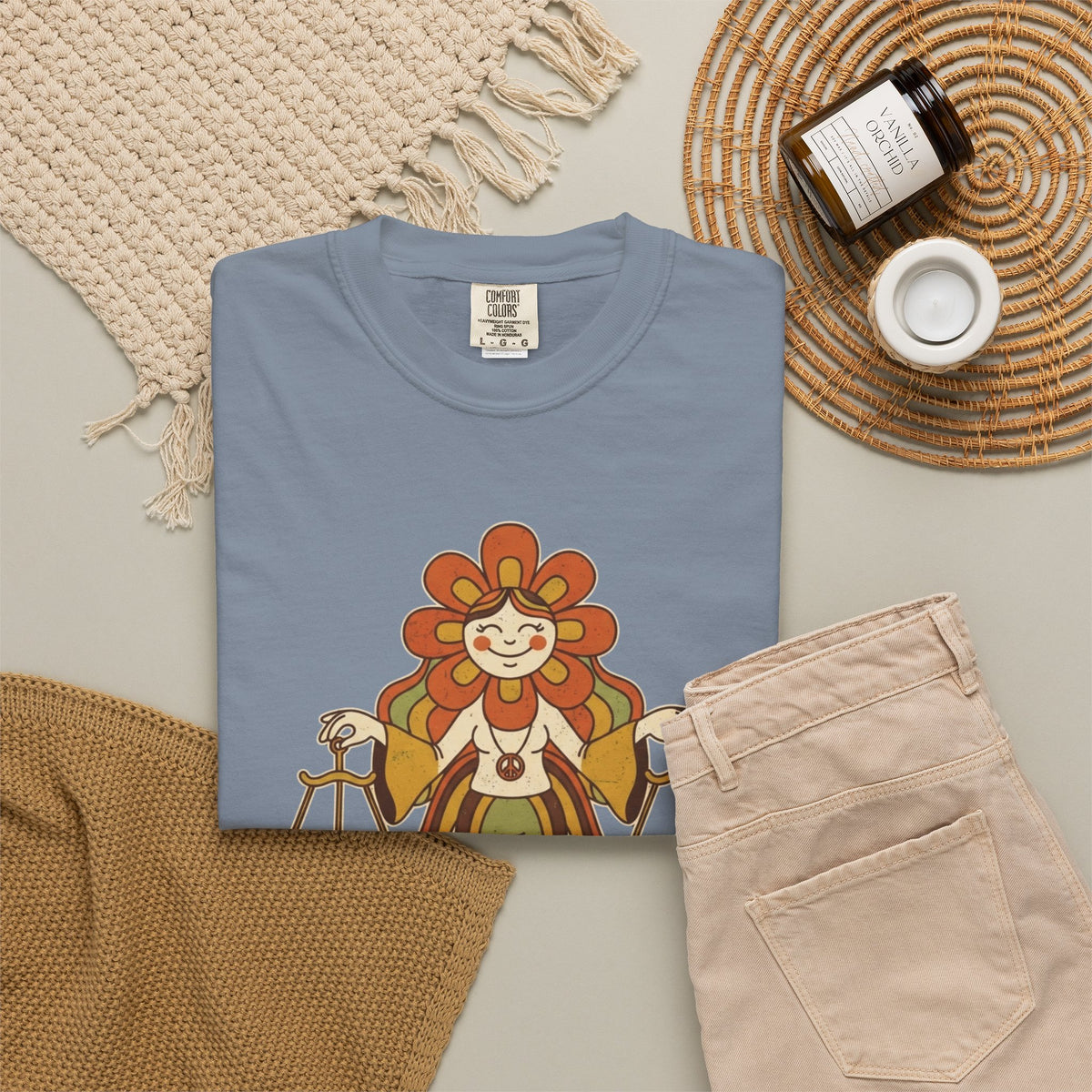 "Retro Mascot Groovy Libra" Unisex Garment-Dyed Tee