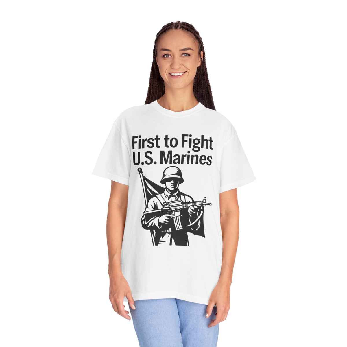 Color: White | First to Fight Unisex Garment-Dyed T-shirt