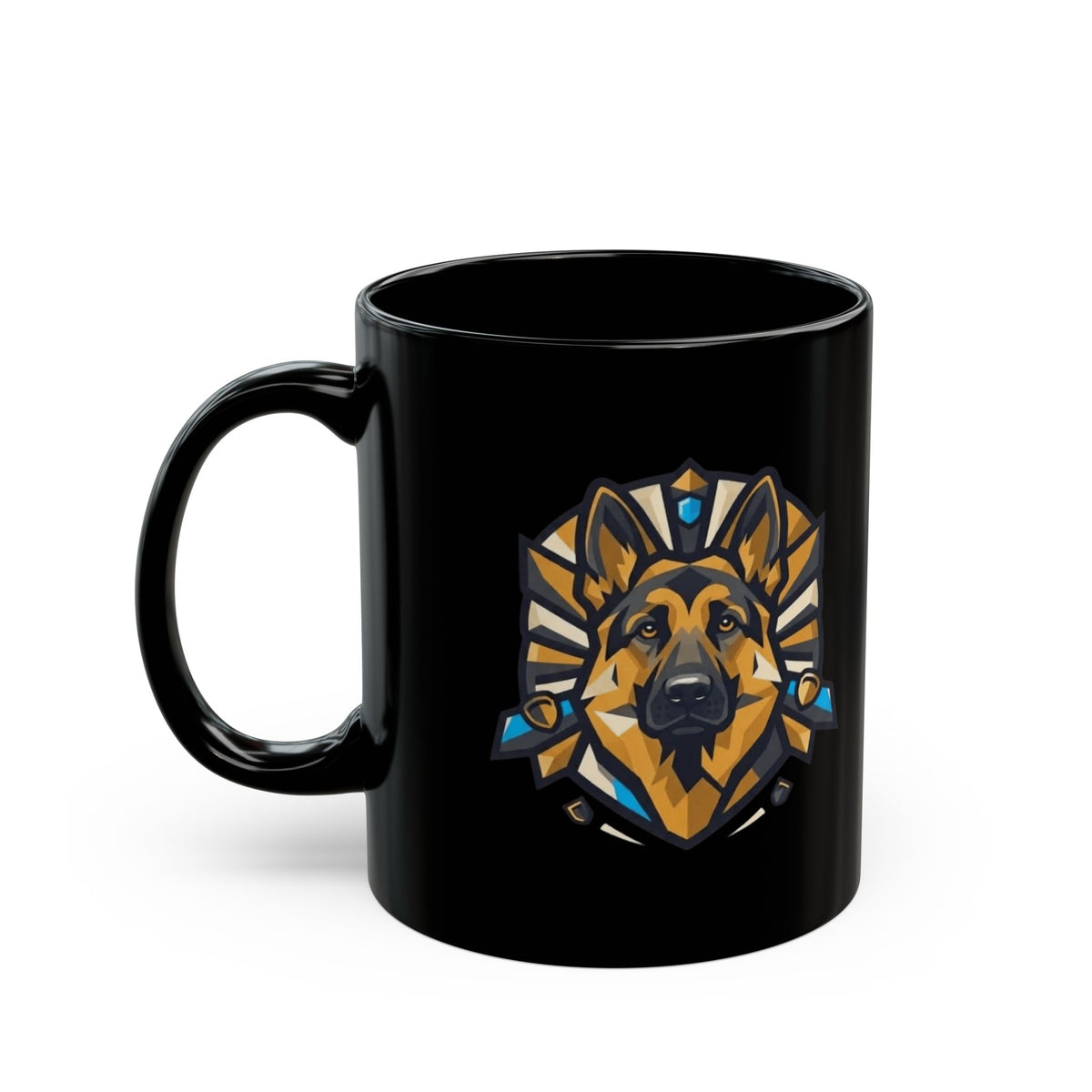 "German Shepherd Guardian Loyal Brave" Black Ceramic Mug — Graphic