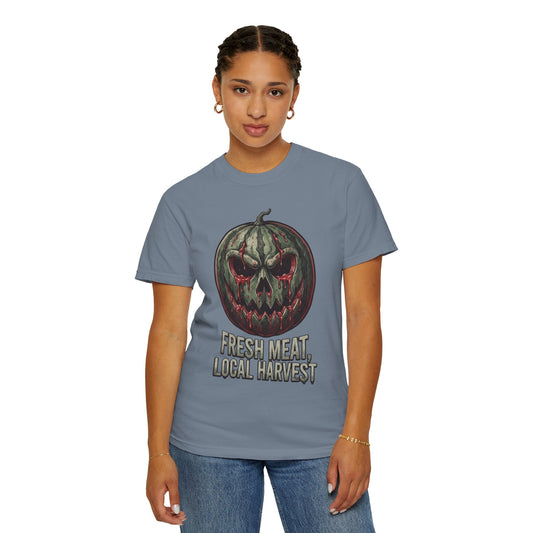 Color: Blue Jean | Fresh Meat, Local Harvest Unisex Garment-Dyed Tee
