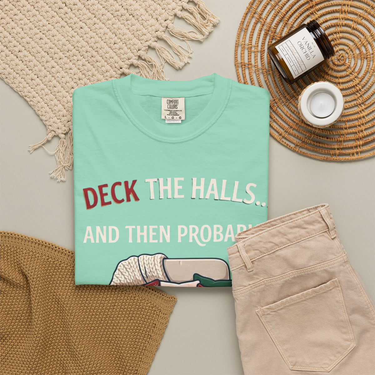 "Deck The Halls And Take A Nap" Unisex Garment-Dyed Tee