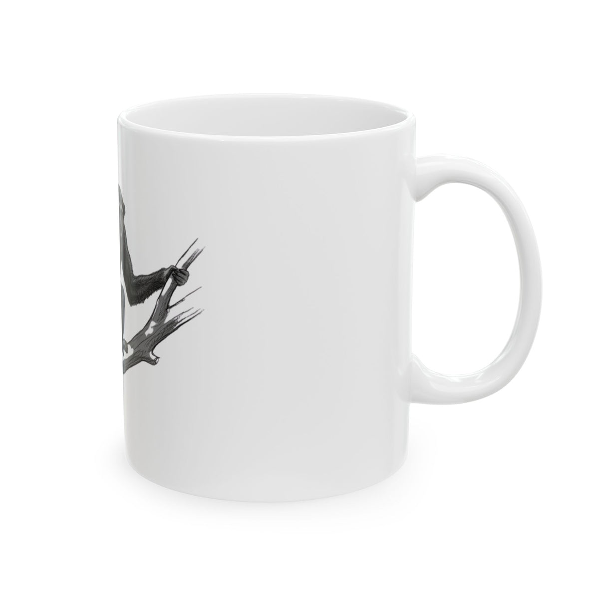 "Pencil Sketch Art Gibbon" White Ceramic Mug