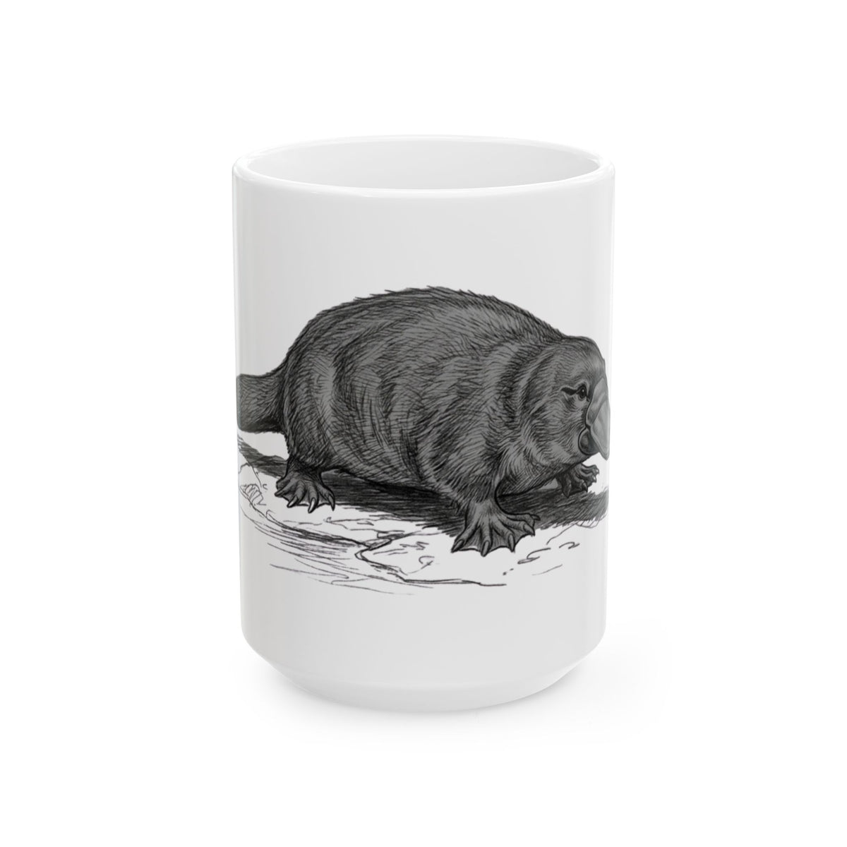 "Pencil Sketch Art Platypus" White Ceramic Mug