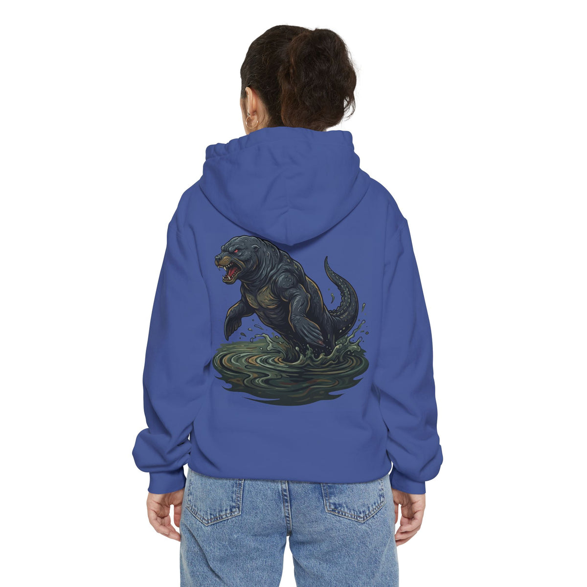 Color: Flo Blue | Bunyip (Australian Aboriginal Mythology) Garment-Dyed Hoodie