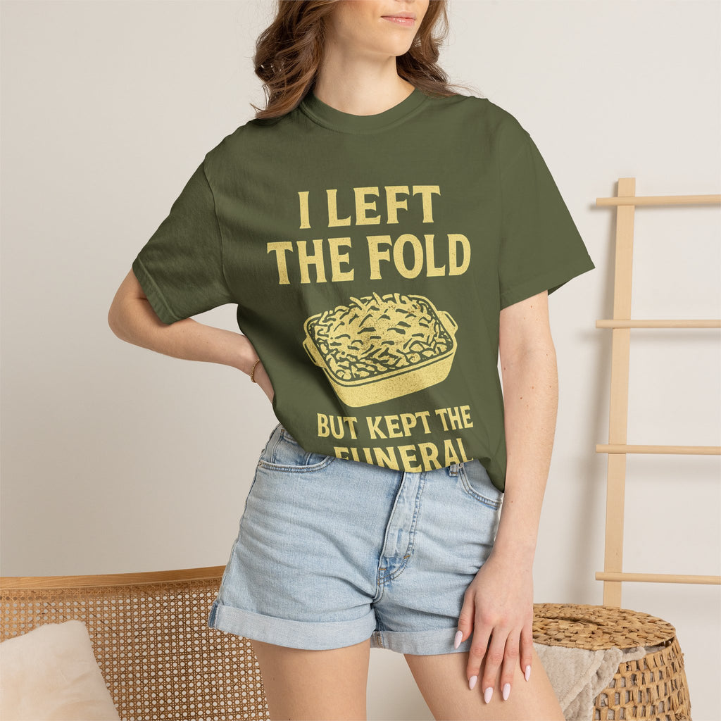 "Left the Fold, Kept the Funeral Potatoes" Unisex Garment-Dyed T-shirt