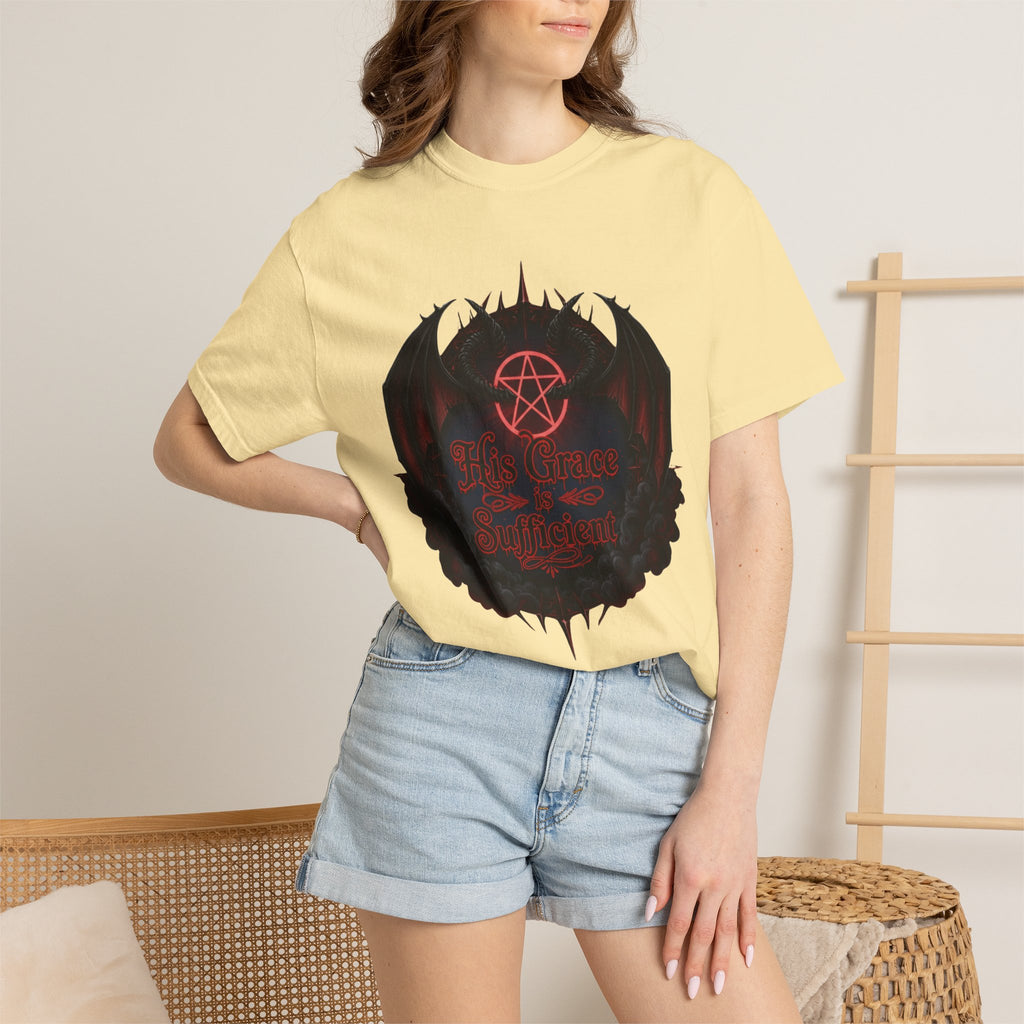 "His Grace is Sufficient Gothic T-Shirt" Unisex Garment-Dyed T-shirt