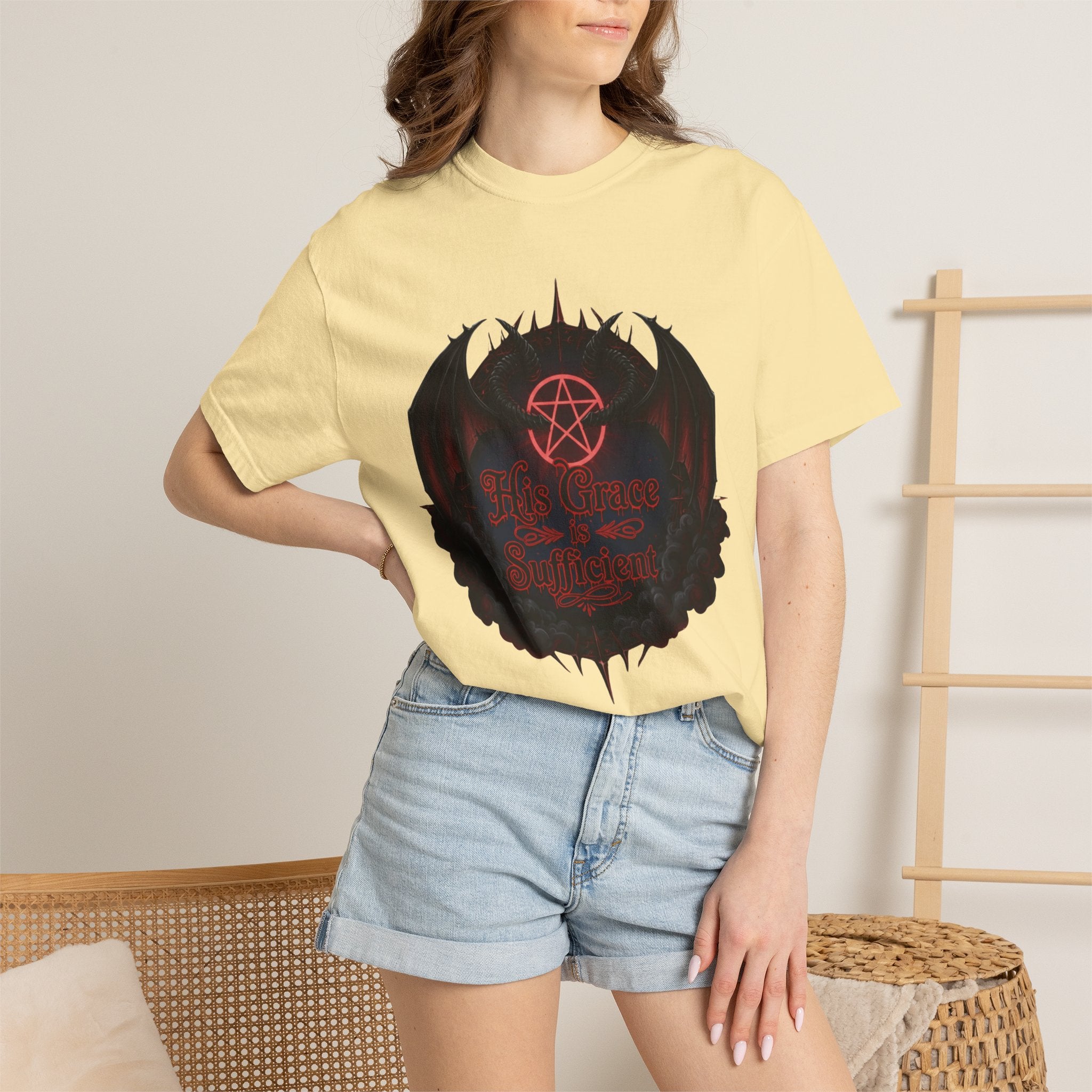 "His Grace is Sufficient Gothic T-Shirt" Unisex Garment-Dyed T-shirt