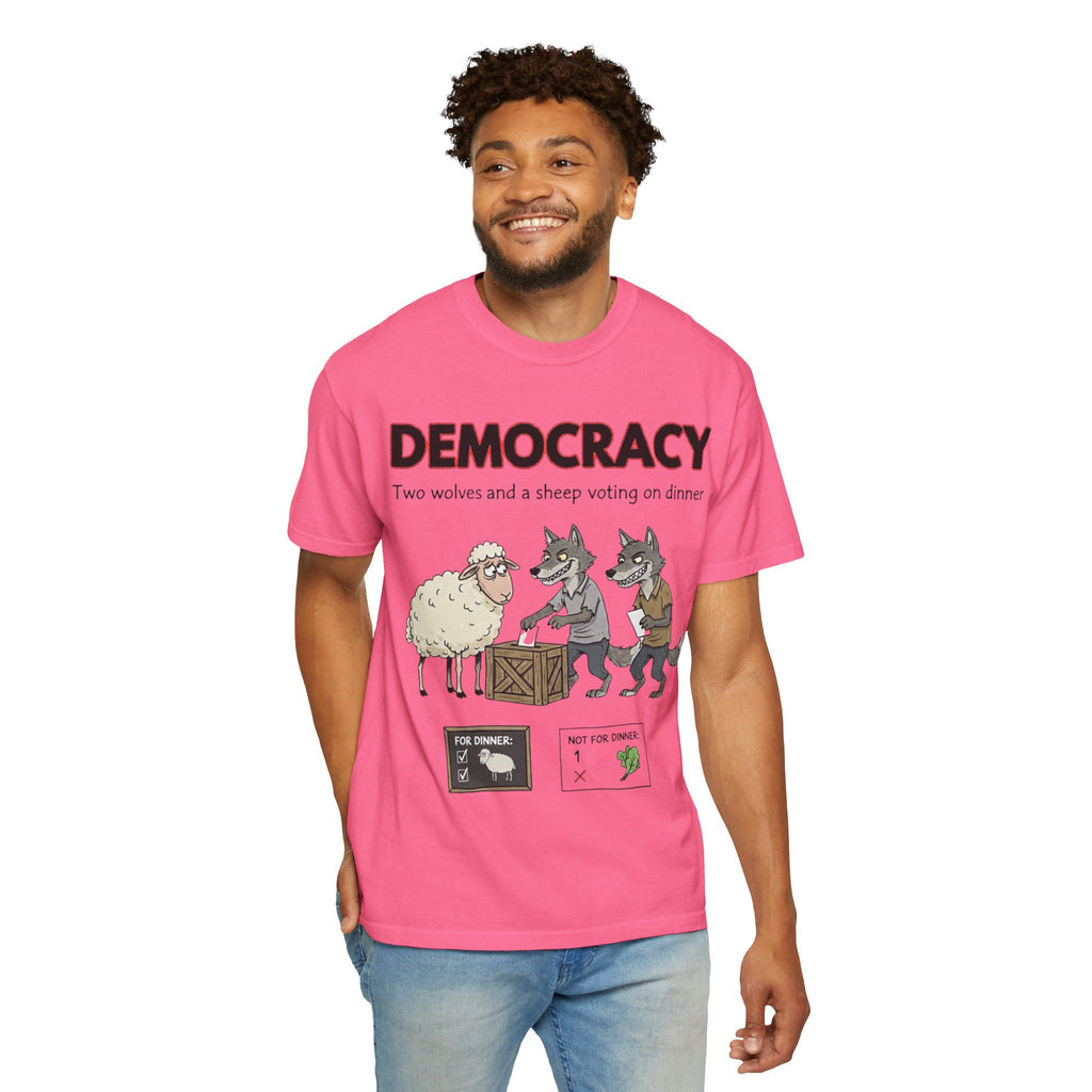 "Democracy (Two Wolves and a Sheep" Unisex Garment-Dyed T-shirt