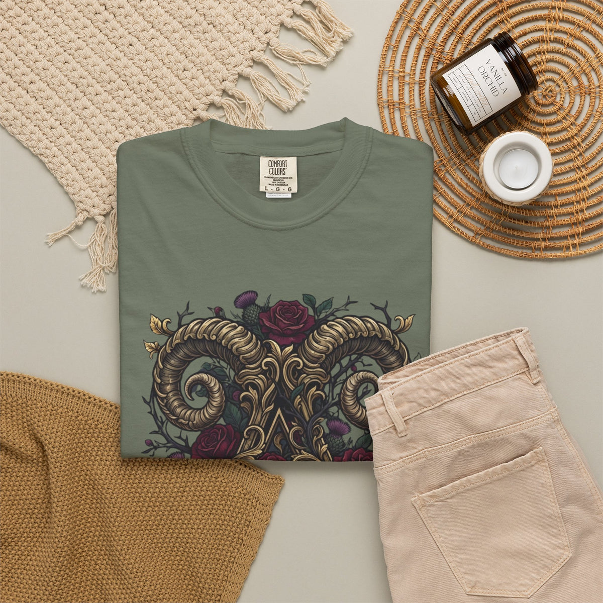 Floral Monogram Aries Unisex Garment-Dyed Tee