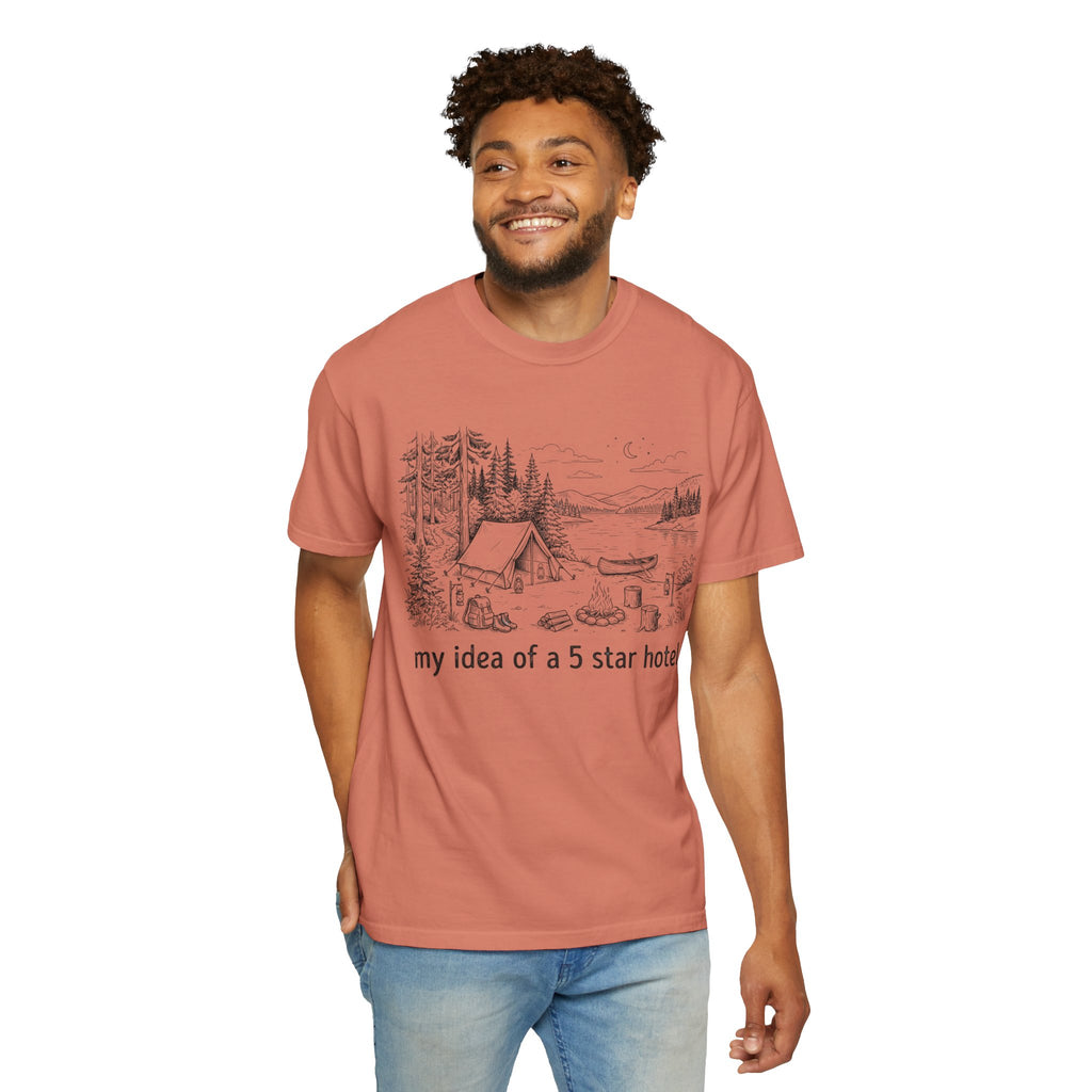 "Five Star Hotel Black Line Art" Unisex Garment-Dyed Tee
