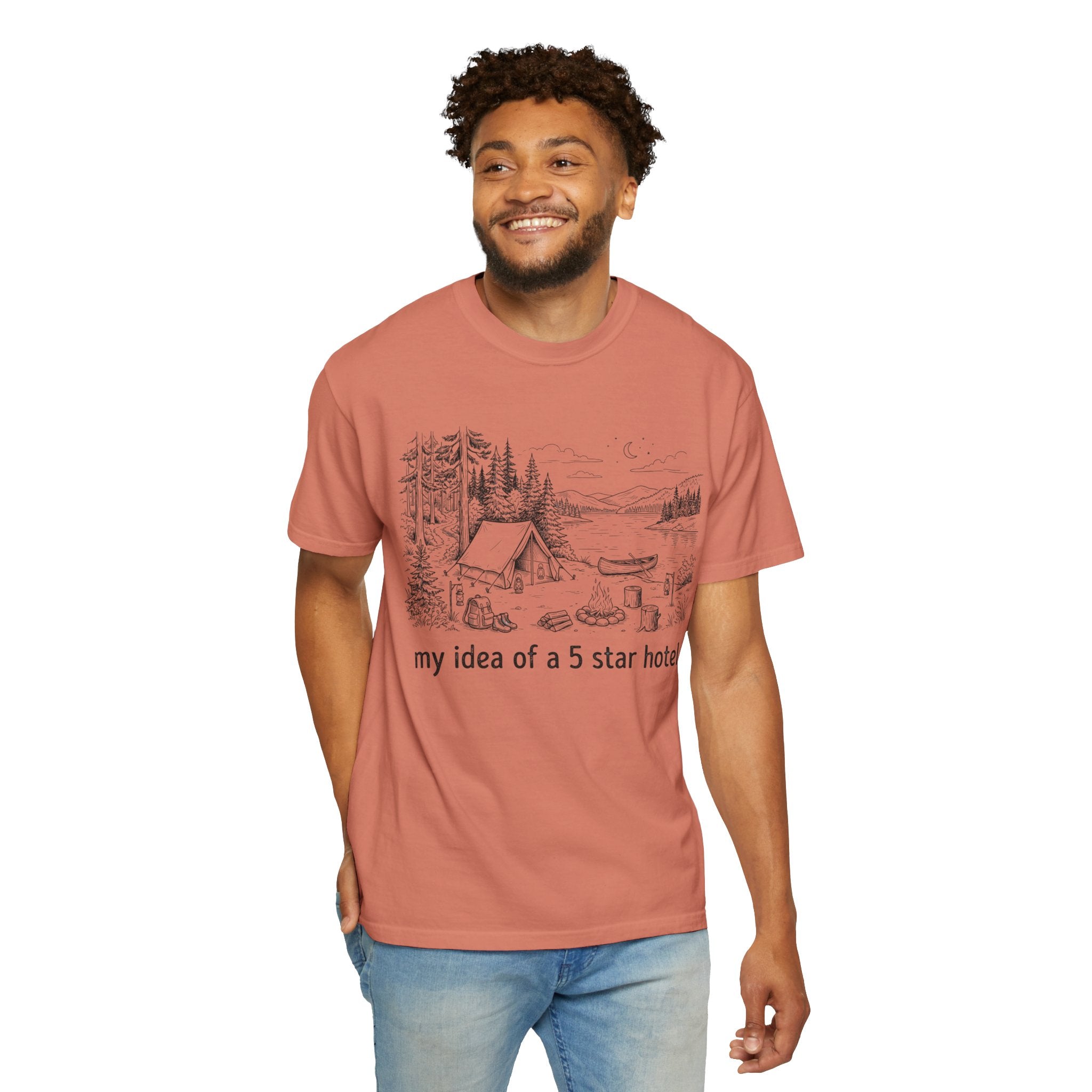 "Five Star Hotel Black Line Art" Unisex Garment-Dyed Tee