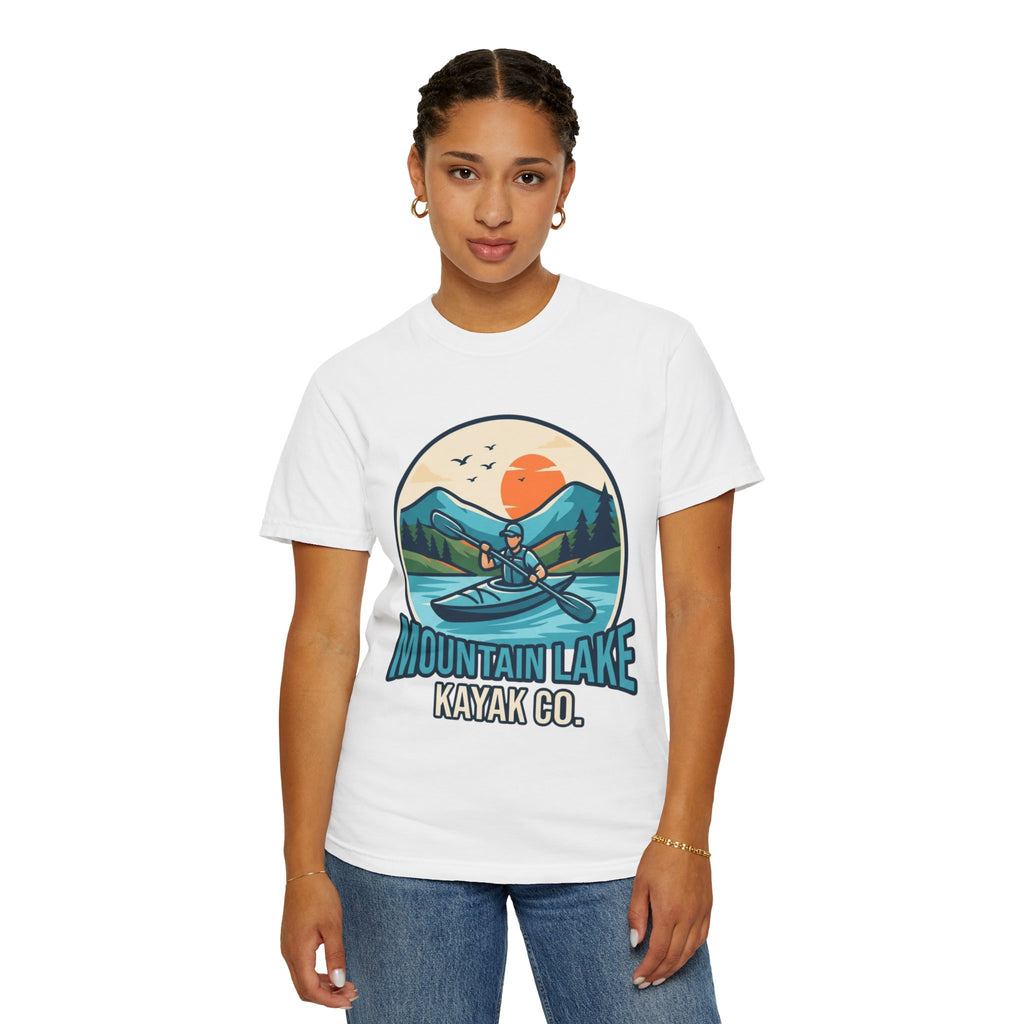 "Mountain Lake Kayak" Unisex Garment-Dyed Tee