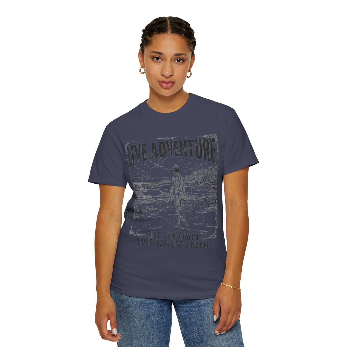 Color: Denim | Live Adventure - Surf Unisex Garment-Dyed Tee