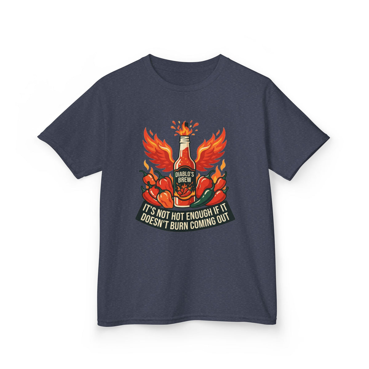 Color: Heather Navy | Burns Coming Out Kids Tee