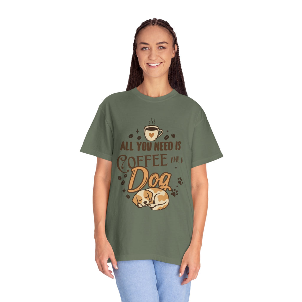 "Coffee and a Dog" Unisex Garment-Dyed Tee