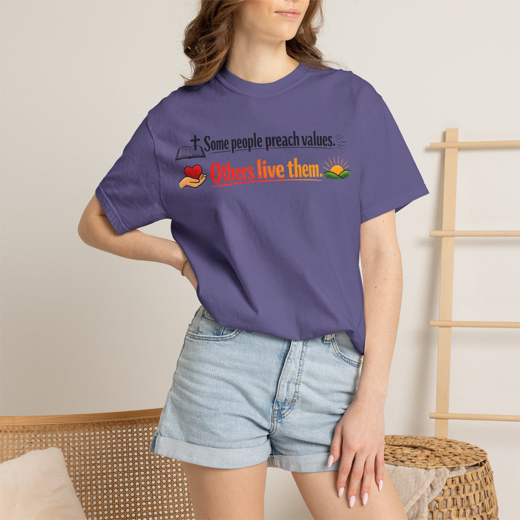 "Actions Over Sermons" Unisex Garment-Dyed T-shirt