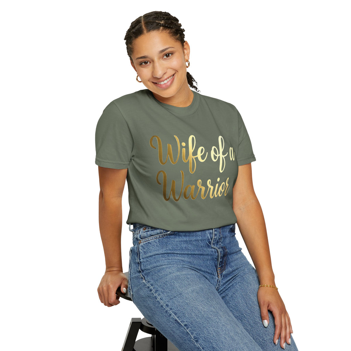Color: Moss | Wife of a Warrior Unisex Garment-Dyed T-shirt