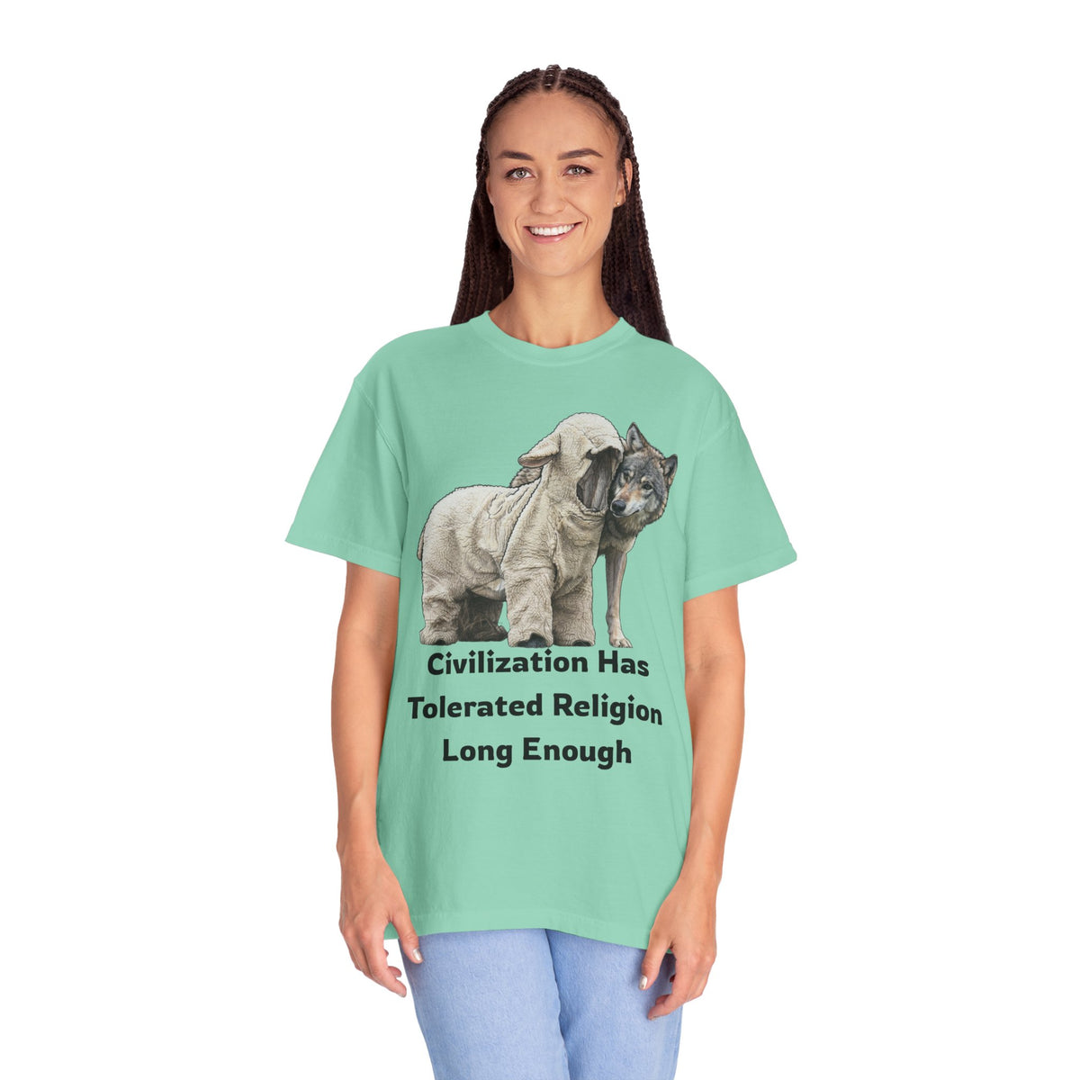 Color: Island Reef | Civilization Tolerated Religion Unisex Garment-Dyed Tee