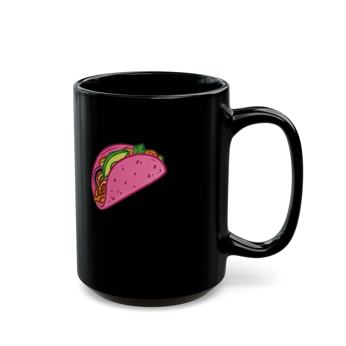 "I Love Pink Tacos" Black Ceramic Mug — Graphic